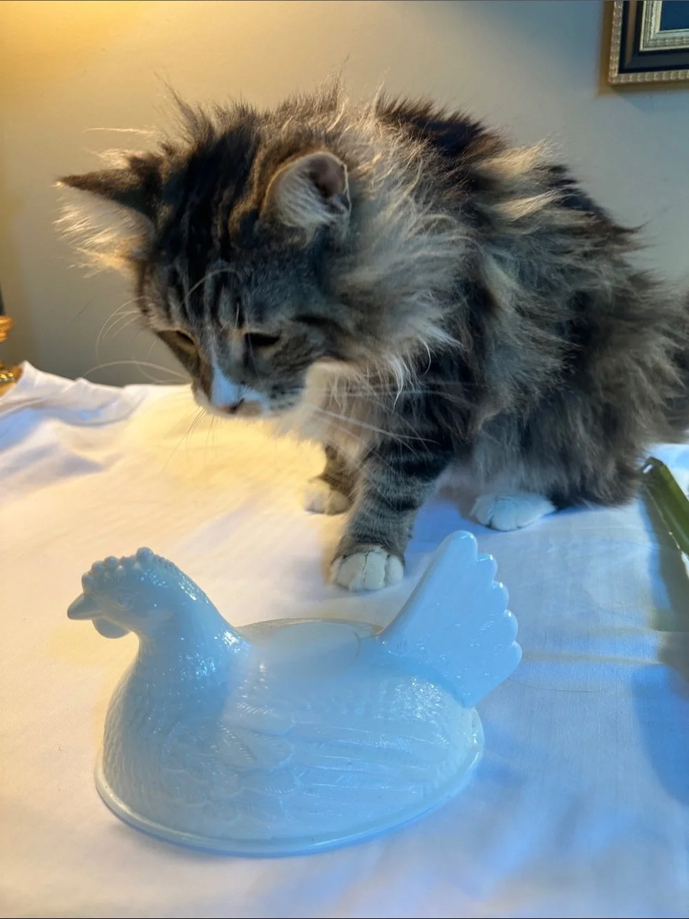 Glass milk Hen Covered Dish Decorative Serving Piece only top